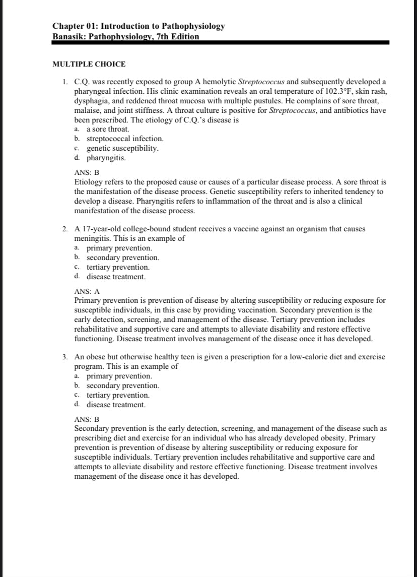 Test Bank Pathophysiology 7th Edition by Banasik