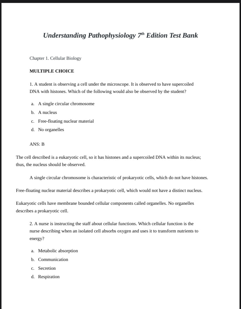 Test Bank Understanding Pathophysiology 7th Edition by Huether and Kathryn McCance